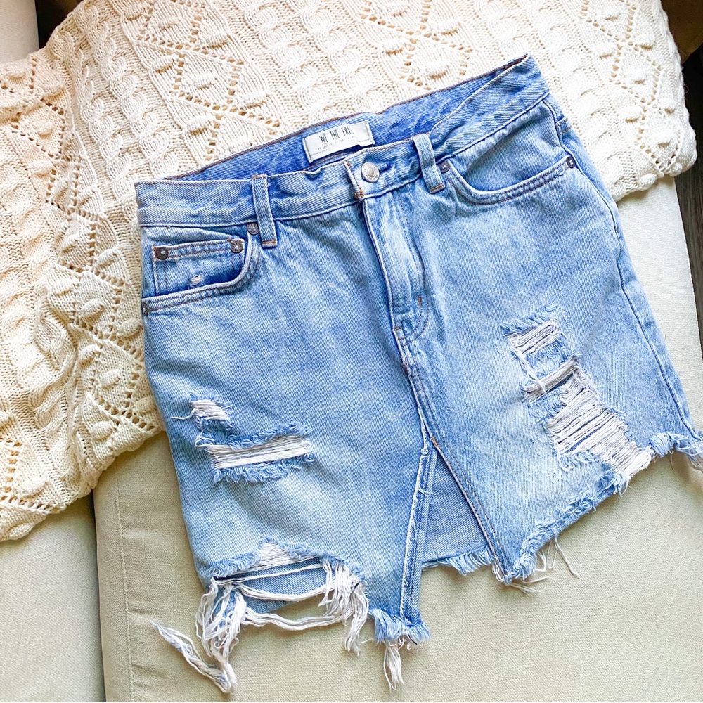Free People| Split Hem Denim Mini Skirt